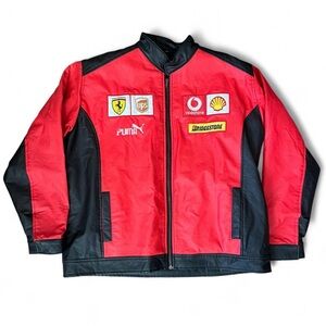 Vintage Ferrari Formula 1 Red Racing Leather Jacket